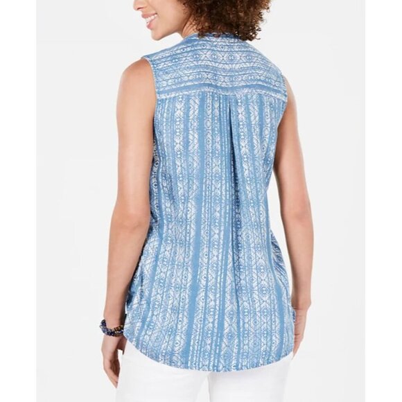 Style & Co. Blue Printed Sleeveless Button-down Shirt NWT Petite SMALL - Picture 9 of 9